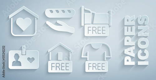 Set Free home delivery, overnight stay house, Volunteer id card or badge, Clothes donation, Donation food and Shelter for homeless icon. Vector