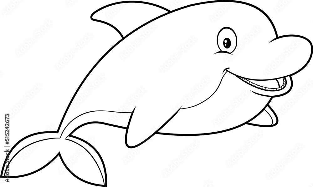 Obraz premium Outlined Cute Dolphin Fish Cartoon Character Jumping. Vector Hand Drawn Illustration Isolated On White Background