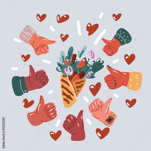 Vector illustration of hand thumb up arround shawarma