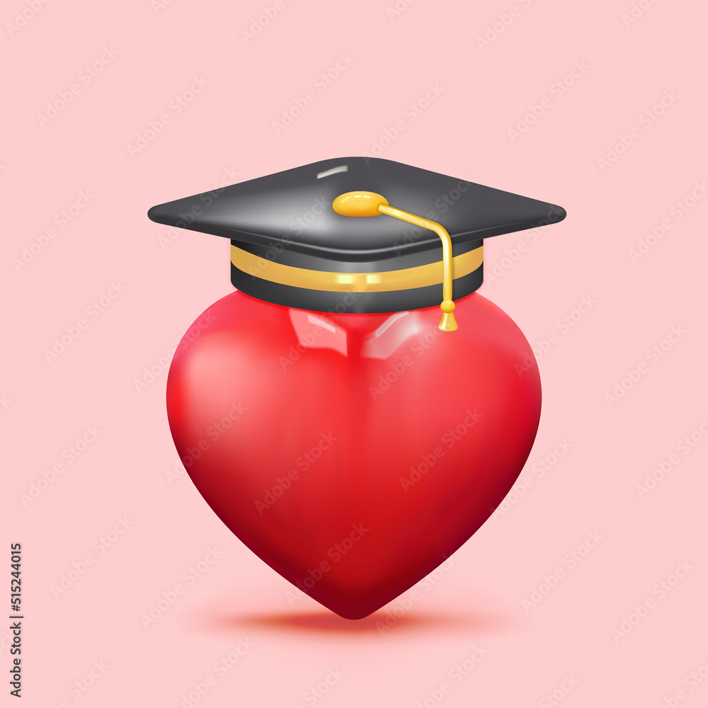 Red Heart Wear A College Cap Graduation Cap Mortar Board Education Degree Ceremony Concept 4299