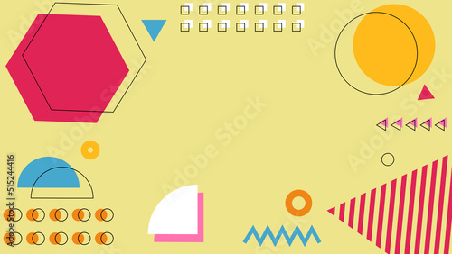 Background in the style of the 80s with multicolored geometric shapes on the black background. Illustration for hipsters Memphis style