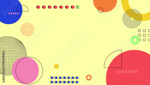 Background in the style of the 80s with multicolored geometric shapes on the black background. Illustration for hipsters Memphis style