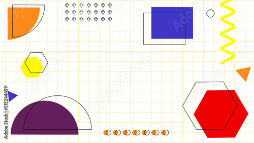 Background in the style of the 80s with multicolored geometric shapes on the black background. Illustration for hipsters Memphis style
