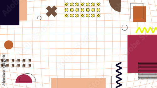 Background in the style of the 80s with multicolored geometric shapes on the black background. Illustration for hipsters Memphis style