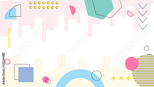 Background in the style of the 80s with multicolored geometric shapes on the black background. Illustration for hipsters Memphis style