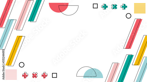 Background in the style of the 80s with multicolored geometric shapes on the black background. Illustration for hipsters Memphis style