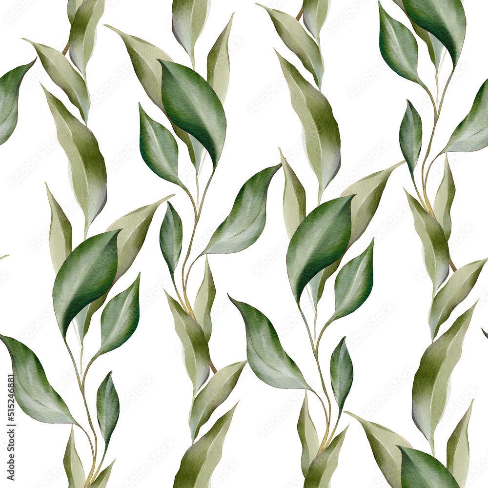 Fototapeta premium foliage greenery leaves watercolor Seamless Pattern watercolor branch abstract floral green blue eucalyptus 