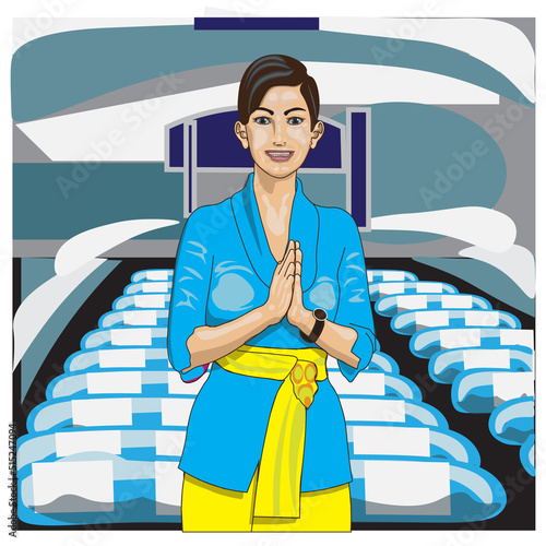 flight attendant standing in the airplane room

