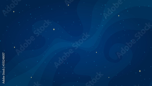 Starry night sky background vector illustration. Cartoon style night sky light horizontal graphic on dark blue background for astronomy wallpaper design or children science concept.