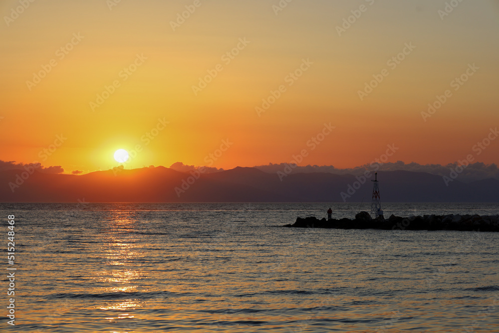 Idyllic sunrise at Rafina port, Greece