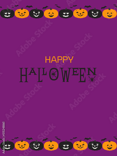 Halloween holiday banner background design. Blank text space. Scary pumpkin pattern decorative border. Happy Halloween text lettering. Party celebration invitation flyer vector illustration template