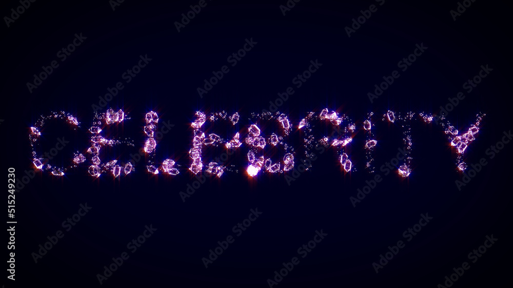celebrity - text made of shining pink diamonds, isolated - object 3D rendering