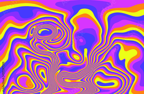 Retro 1960s-style wallpaper design in a psychedelic trippy mood. Ebru like marbling pattern.