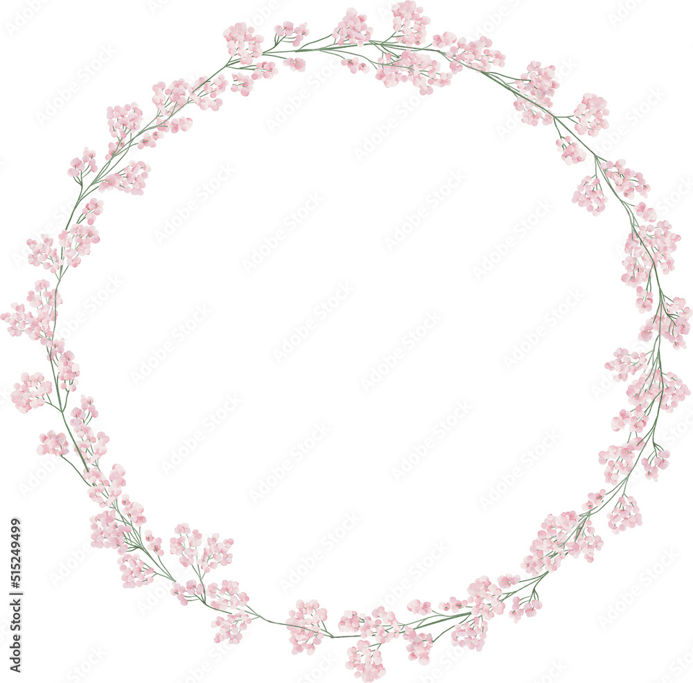 Lose foliage meadow floral wreath leaves rose blush pink  soft wild garden watercolor
