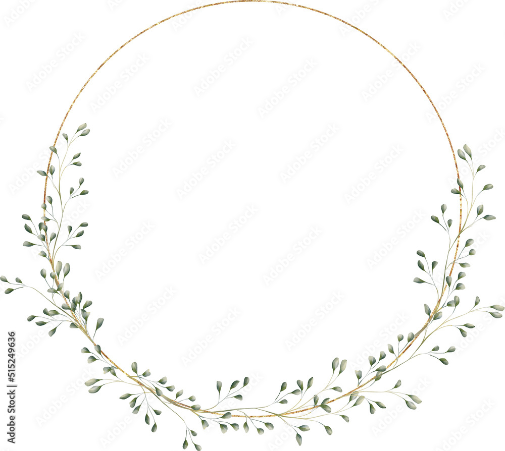 watercolor natural illustration foliage wreath greenery herbs round frame natural gold green stationery wedding romance delicate silky watercolor natural illustration foliage wreath greenery herbs round frame natural gold green stationery wedding romance delicate silky