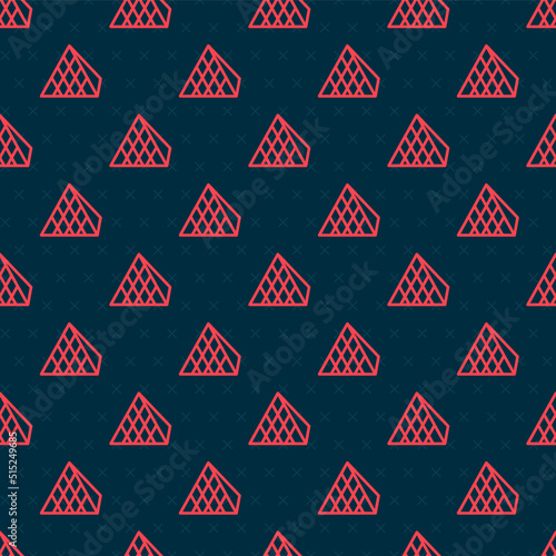 Red line Louvre glass pyramid icon isolated seamless pattern on black background. Louvre museum. Vector