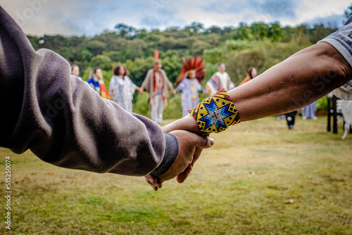 Sao Paulo, SP, Brazil - June 26 2022: Closing of indigenous translation ceremony details.