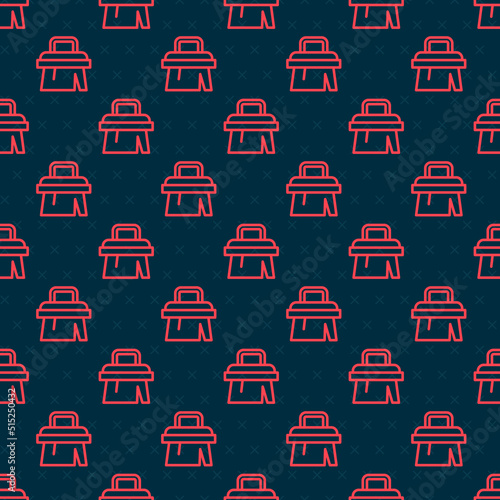 Red line Sauna brush icon isolated seamless pattern on black background. Wooden brush with coarse bristles for washing in the bath. Anti cellulite massage. Vector