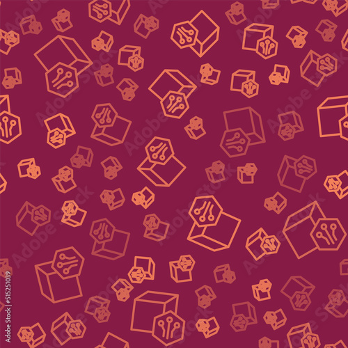 Brown line NFT Digital crypto art icon isolated seamless pattern on red background. Non fungible token. Vector