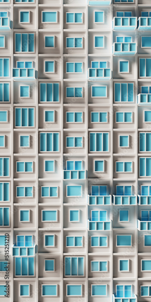 Architecture building windows and doors pattern background. 3d rendering.	