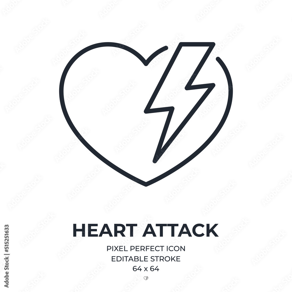 Heart attack editable stroke outline icon isolated on white background flat vector illustration. Pixel perfect. 64 x 64. Heart attack editable stroke outline icon isolated on white background flat vector illustration. Pixel perfect. 64 x 64.