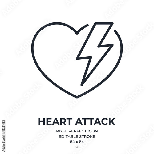 Heart attack editable stroke outline icon isolated on white background flat vector illustration. Pixel perfect. 64 x 64.