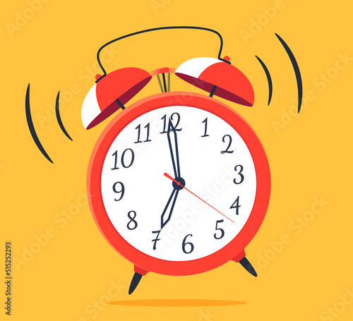 The red alarm clock is ringing. Morning awakening time to act. Time tracking. Vector illustration