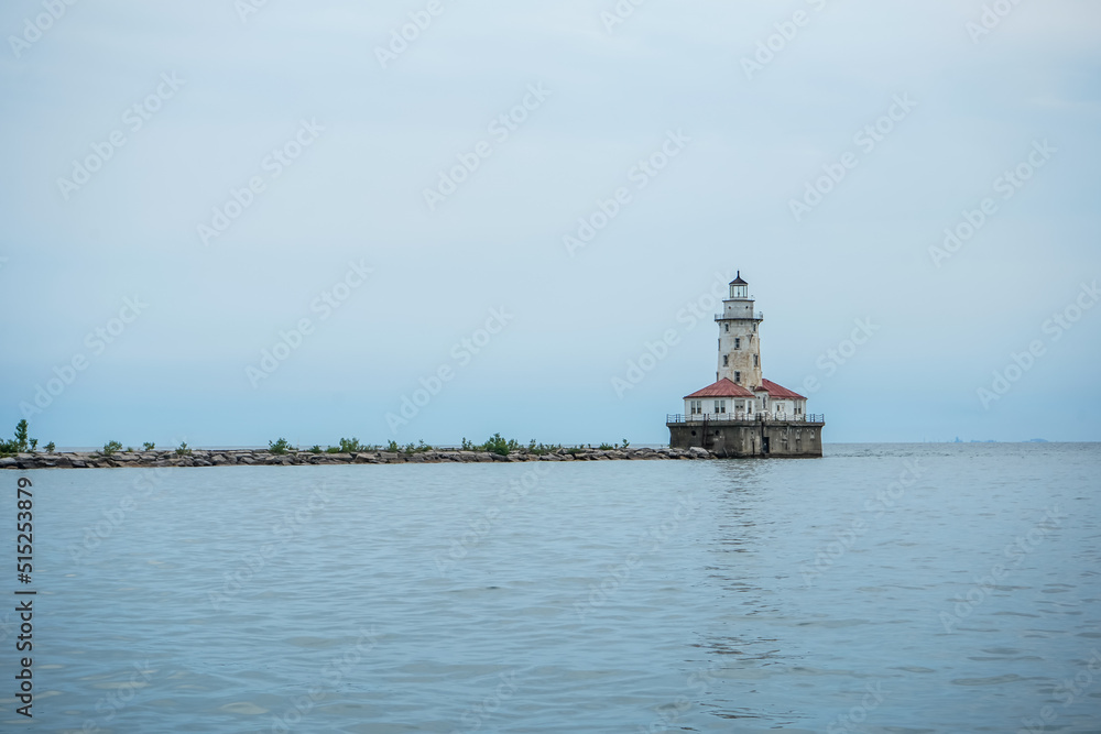 Chicago Harbor Lighthouse located on Lake Michigan. Chicago, Illinois.