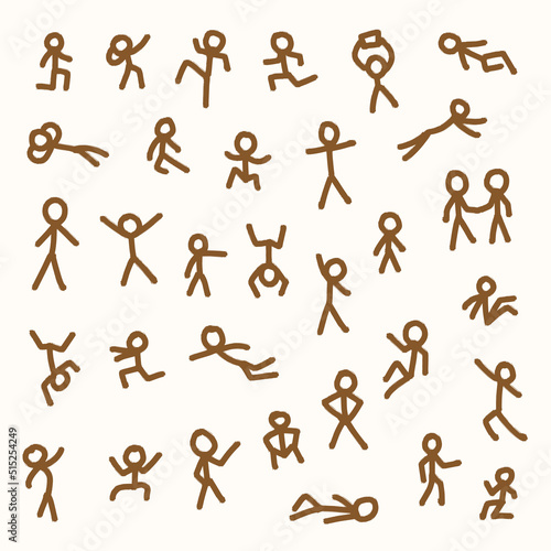 Funny little men sketch figures in different poses, stickman drawn doodle
