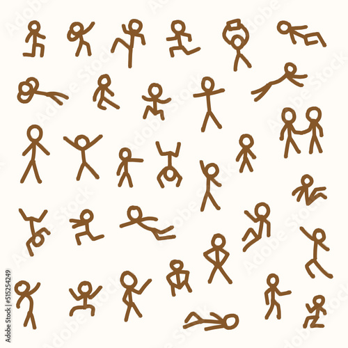 Funny little men sketch figures in different poses, stickman drawn doodle