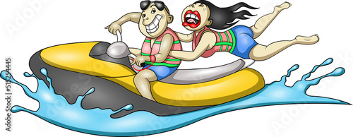 lovers are jetskiing on the beach