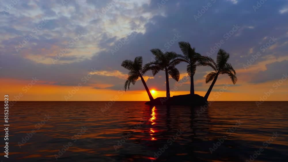 The silhouette of palm trees on an isolated tropical island in the middle of the ocean. The silhouette of palm trees on an isolated tropical island in the middle of the ocean.