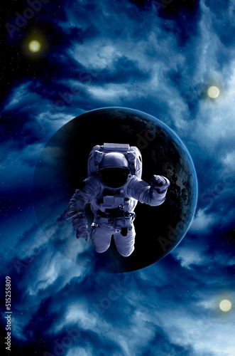 Astronaut in space. Digital illustration with oil paint effect. Elements of this image furnished by NASA	