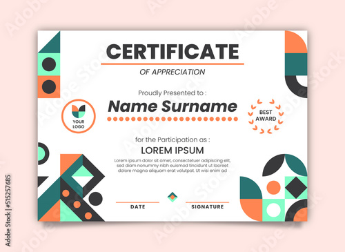 Geometric flat mosaic certificate template design
