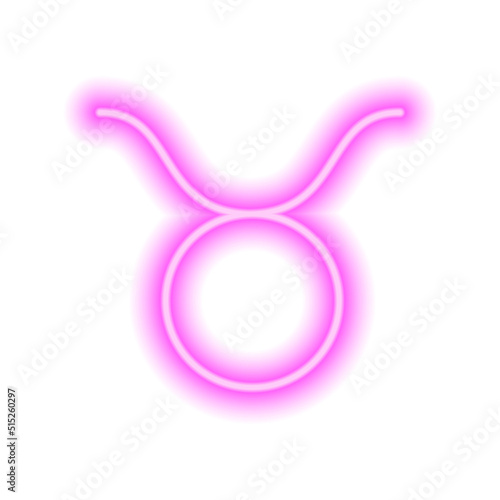 Pink neon zodiac sign Taurus on white. Predictions, astrology, horoscope.