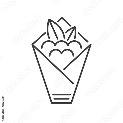 Greek street food, souvlaki or gyros in pita. Simple isolated flat icon in line style.