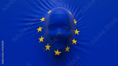 European Union Flag. Scream face, crying, outcry, victim, fear.