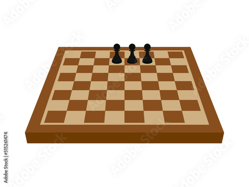 Three pawns on a chessboard on a white background