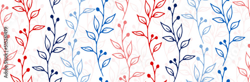 Berry bush twigs hand drawn vector seamless pattern. Modern herbal graphic de...