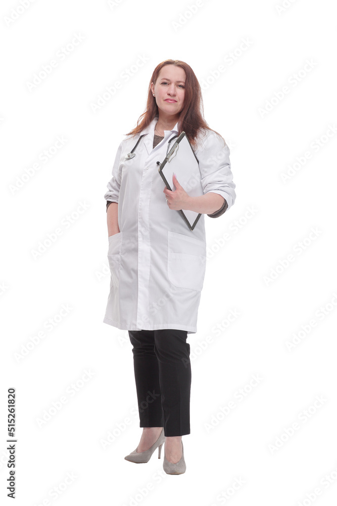 mature female doctor with clipboard. isolated on a white background. mature female doctor with clipboard. isolated on a white background.