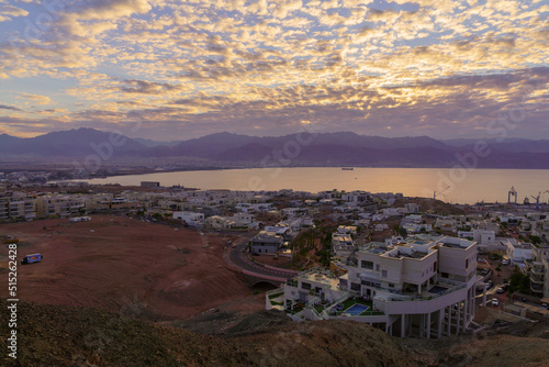 Winter sunrise view of Eilat, Aqaba and the Gulf