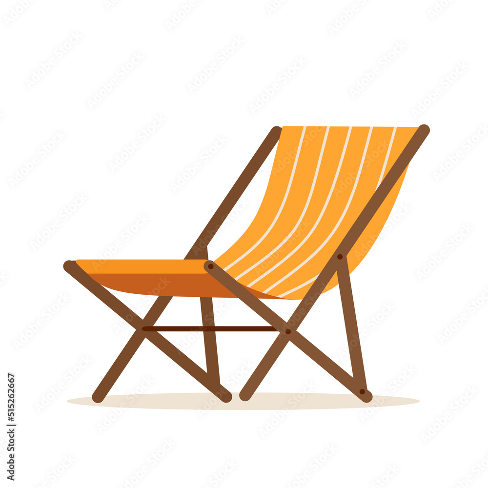 Furniture icon for summer patio. Restaurant or cafe wooden chair for beach holiday. Vector illustration isolated on white background.