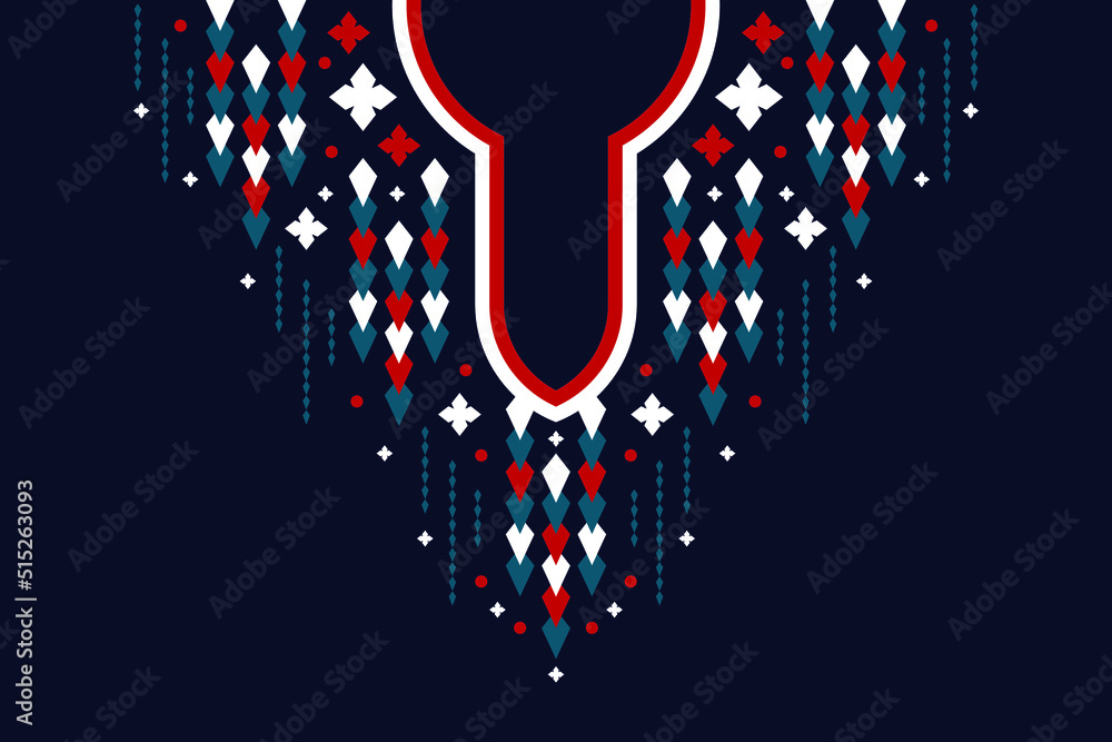 Geometric ethnic neckline. Floral necklace embroidery design for