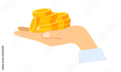 Hands holding money coins. Vector illustration