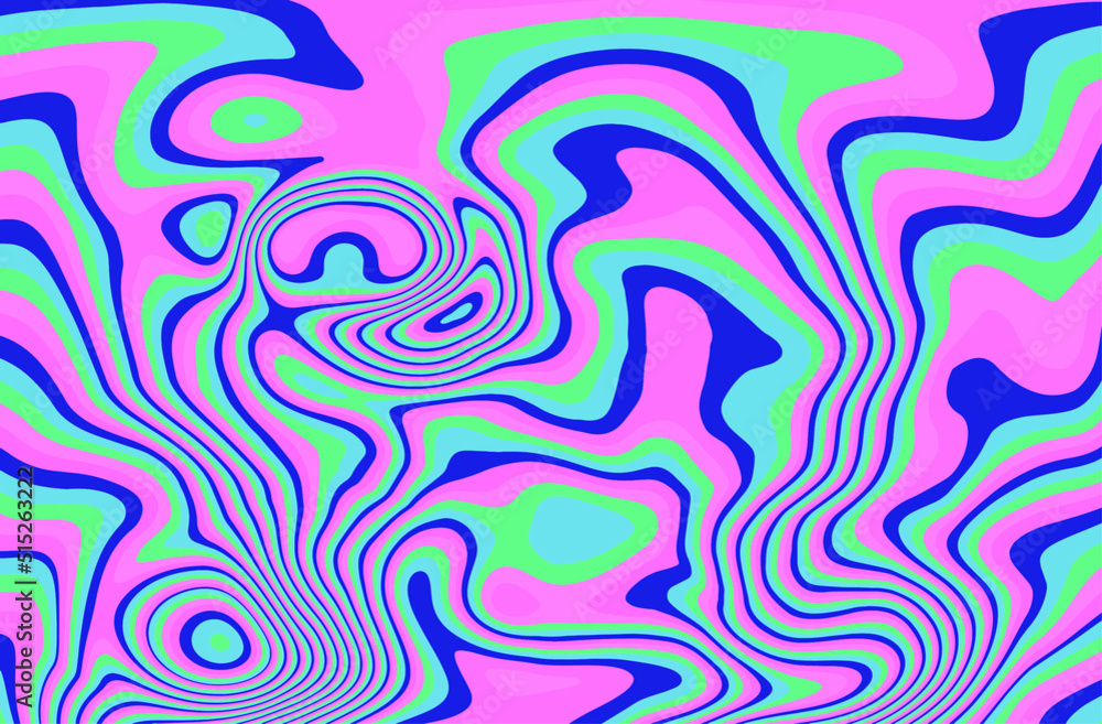 Op-art acidic background with distorted texture in neon colors. Concept of hallucinations and visions.