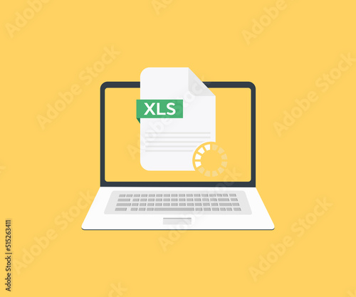 Laptop and download XLS file logo design. Download xls button, Excel Type vector design and illustration. photo