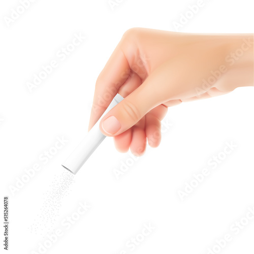 The right hand holds the stick pack. Vector illustration isolated on a white background. Can be used to present your product. EPS10.