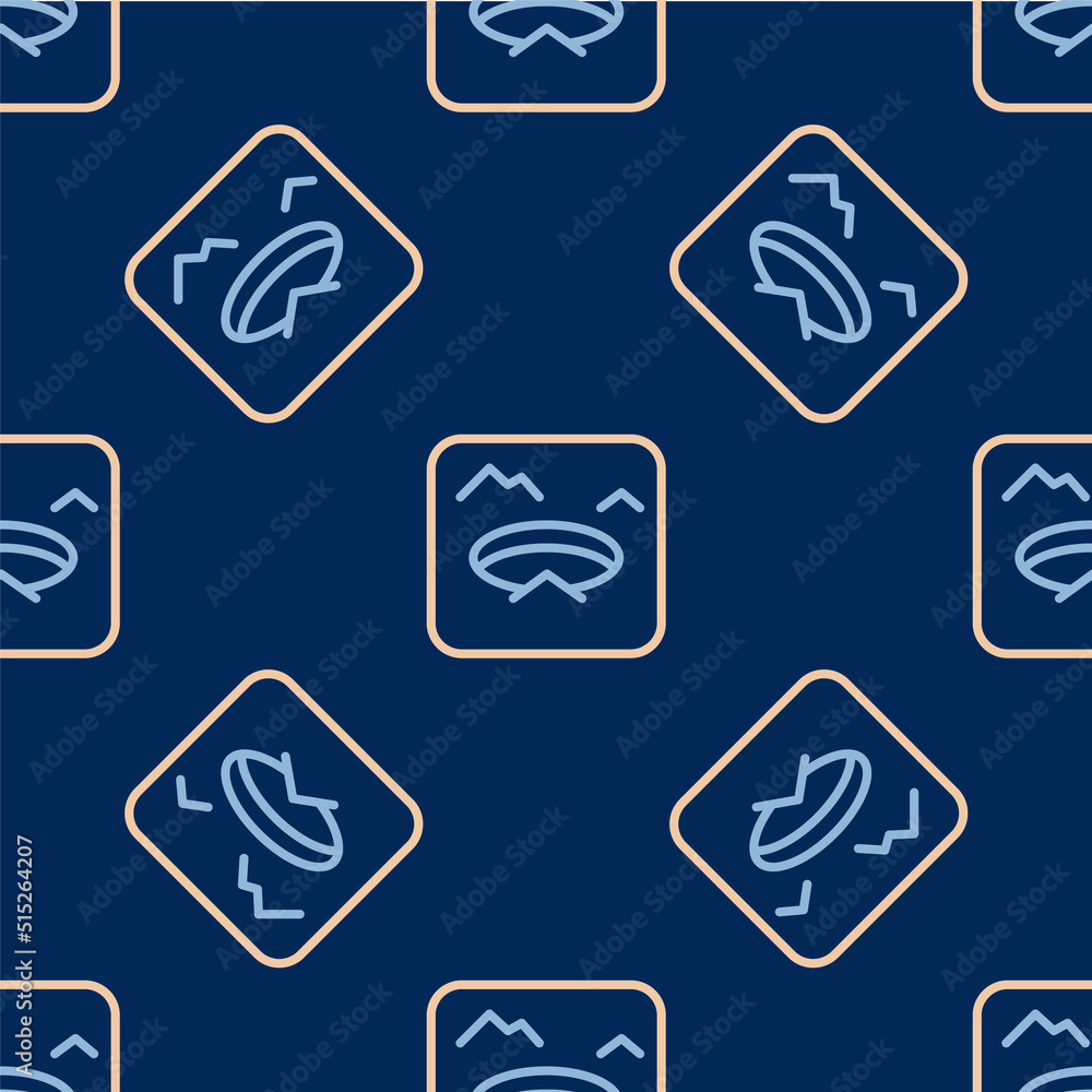Line Winter fishing icon isolated seamless pattern on blue background. Round ice frame. Hole in ice. Vector Line Winter fishing icon isolated seamless pattern on blue background. Round ice frame. Hole in ice. Vector