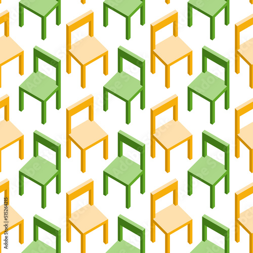 Vector seamless pattern of yellow and green isometric chairs