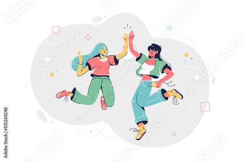 Girls hands give high five together in the jump